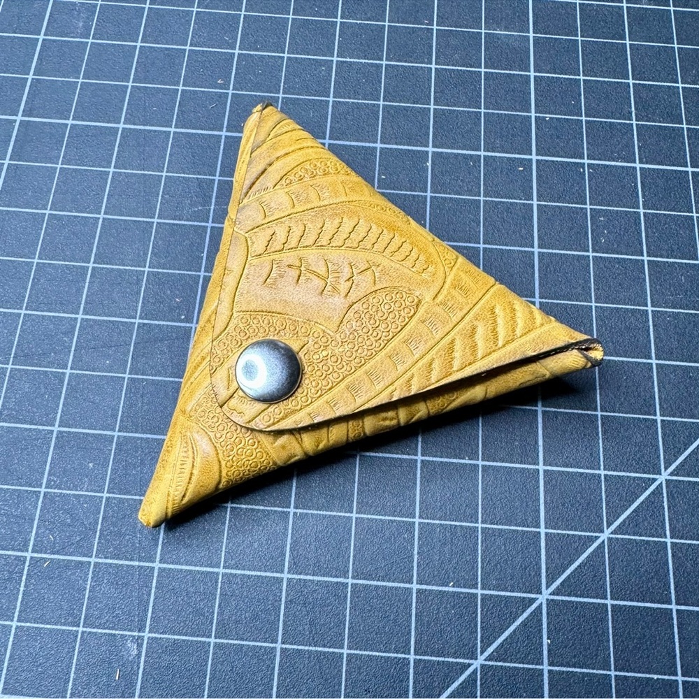 Limited run triangle leather coin pouch 3.75” Floral embossed yellow
